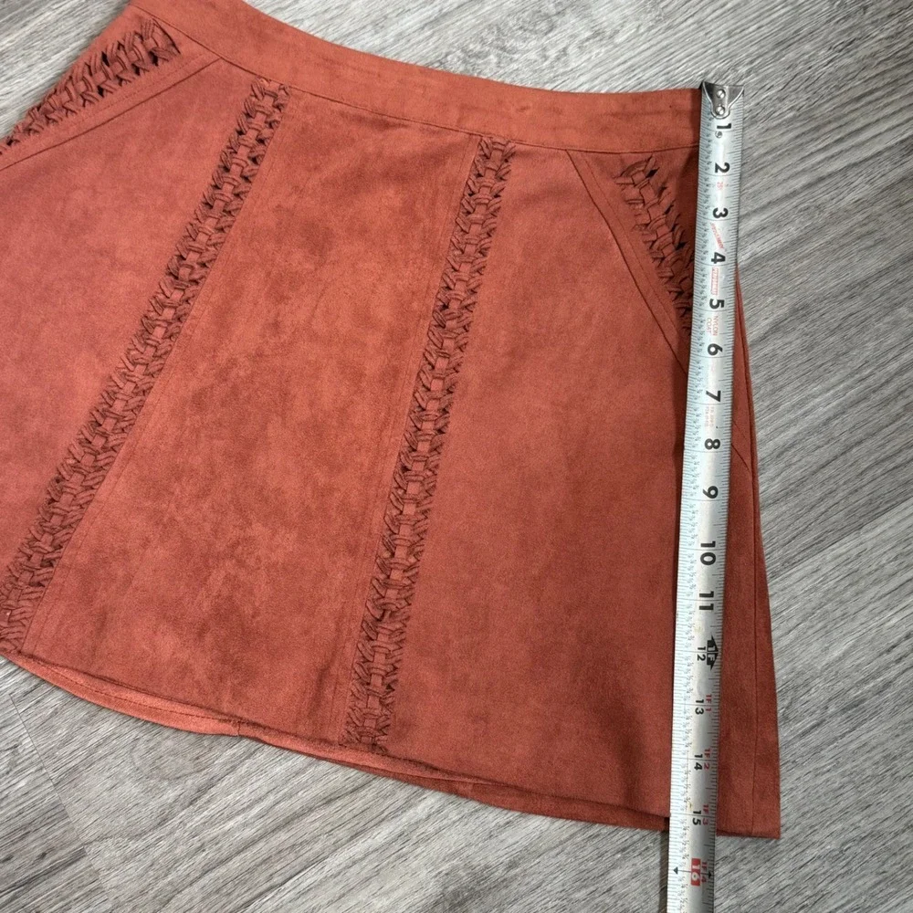 Gianni Bini Womens Rust Faux Suede Braided Detail Mini Skirt Brown Size S‎